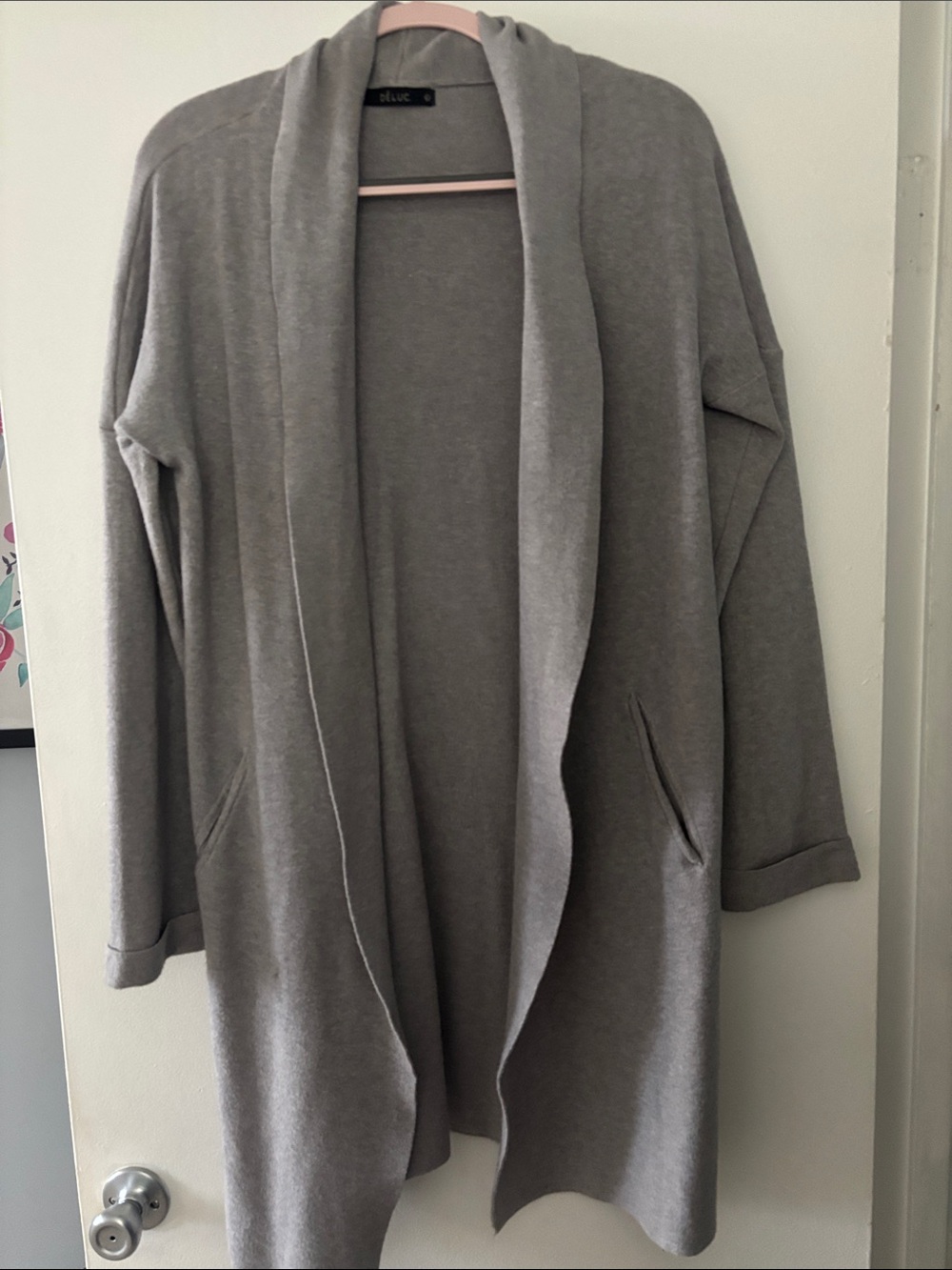 Deluc Long Open-Front Cardigan in Light Gray
